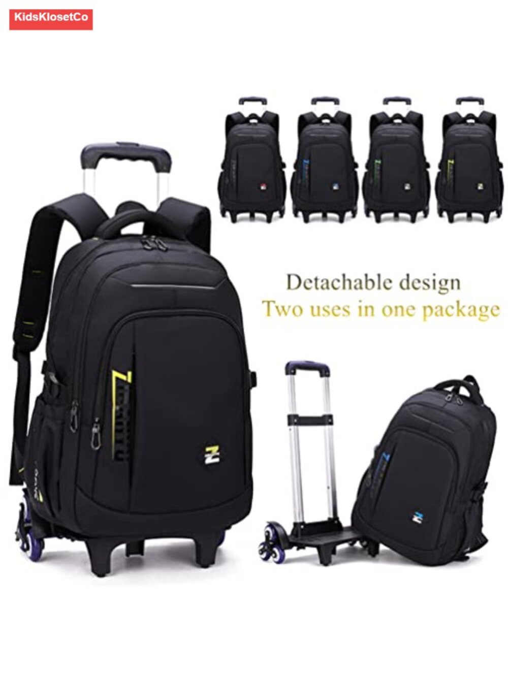Rolling Backpack with Wheels for Teens, Waterproof Trolley Daypack, Convertible - Picture 5 of 6